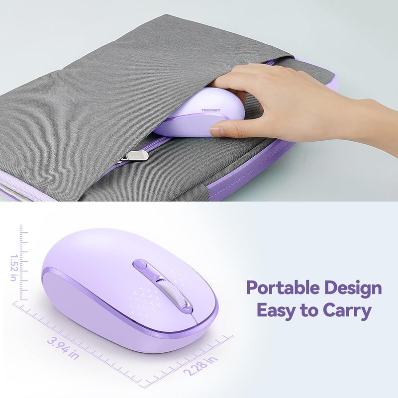 TECKNET Wireless Mouse, 2.4G Quiet Computer Mouse with USB Receiver, 4 Buttons Portable Cordless Mice for Chromebook, Laptop, PC, Mac, 800/1200/1600 DPI - Purple - Image 4